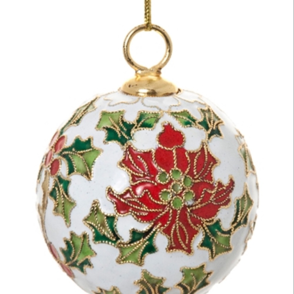 CLOISONNE POINSETTIA BALL ORNAMENT
